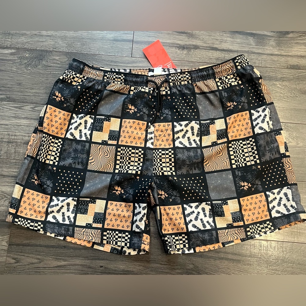 RipZone Patchwork Patterned Swim Shorts Xxl NWT